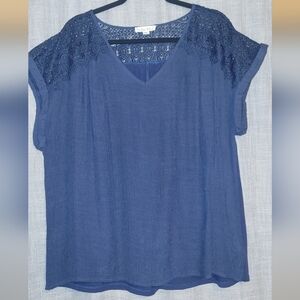 Indigo Ros 2X Women's Navy Lace Sleeve Top